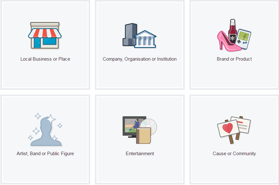 facebook page types